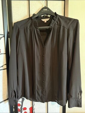 Nanette Lepore Black Long-Sleeve Ruffle Collar Button-Front Blouse